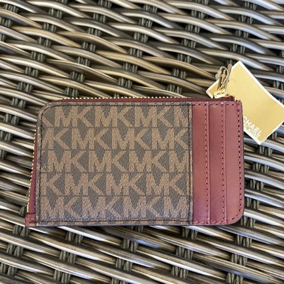 Michael Kors Jet Set Travel Small Corner Zip Card Holder Merlot - Picture 9 of 10